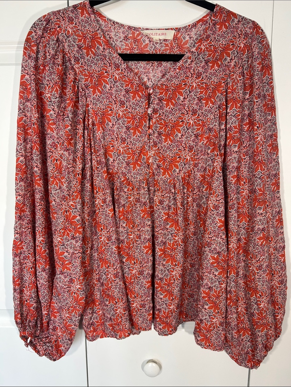 Solitaire Orange Floral V-Neck Long-Sleeve Blouse